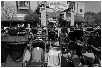Strollers parked, Walt Disney World. Orlando, Florida, USA ( black and white)