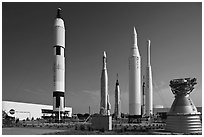 Saturn Rockets, John F. Kennedy Space Center. Cape Canaveral, Florida, USA ( black and white)