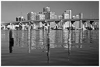 Mc Arthur Causeway bridge and high rise towers, Miami. Florida, USA ( black and white)