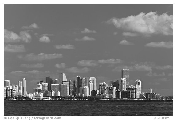 Distant Miami skyline. Florida, USA (black and white)