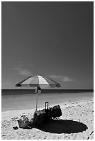 Beach unbrella, blue sky and water, Bahia Honda State Park. The Keys, Florida, USA (black and white)