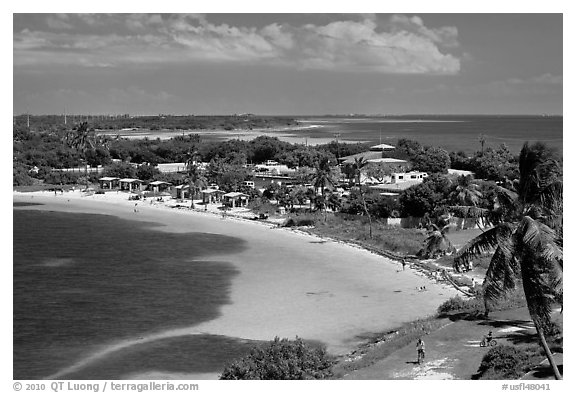 Panoramic view of Bahia Honday Key and Bahia Honda State Park. The Keys, Florida, USA (black and white)