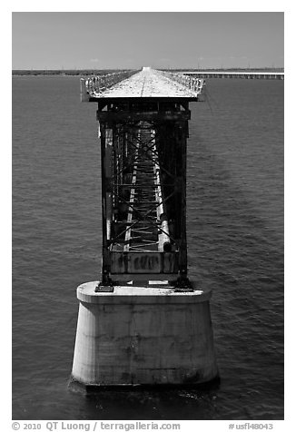 Old bridge in Bahia Honda Channel. The Keys, Florida, USA (black and white)