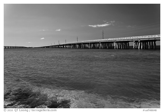 Old and new bridges, Bahia Honda Channel. The Keys, Florida, USA (black and white)