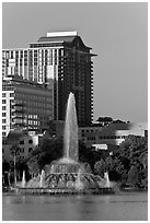 Fountain, Lake Eola, Sumerlin Park. Orlando, Florida, USA ( black and white)