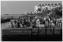 Crowds anticipating sunset in Mallory Square. Key West, Florida, USA (black and white)