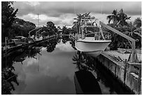 Yachts and canal, Big Pine Key. The Keys, Florida, USA (black and white)