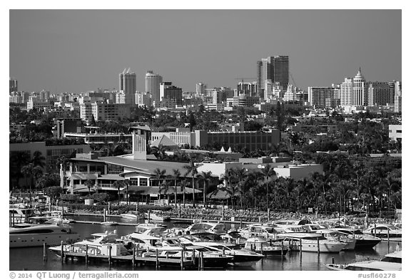 Marina and Miami Beach. Florida, USA (black and white)