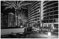 Hotel Epic terrace at night, Miami. Florida, USA ( black and white)