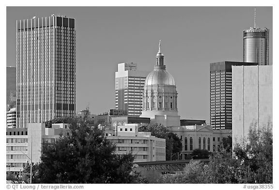 Skyline and Georgia Capitol, late afternoon. Atlanta, Georgia, USA (black and white)