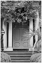 Doorway with luxuriant vegetation. Savannah, Georgia, USA (black and white)