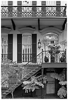 House entrance with lights. Savannah, Georgia, USA (black and white)