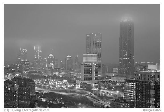 Mid-town high rise buildings in fog a dawn. Atlanta, Georgia, USA
