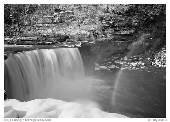 Double rainbow over Cumberland Falls in winter. USA (black and white)