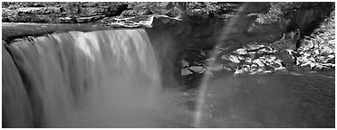 Waterfall and rainbow. Kentucky, USA (Panoramic black and white)