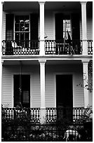 Mansion facade in Southern style, Garden Distric. New Orleans, Louisiana, USA (black and white)
