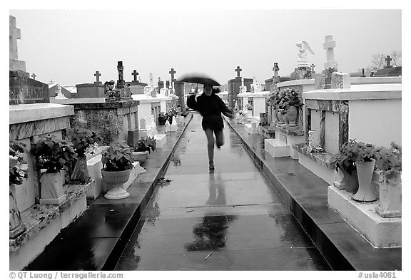 Rain in Saint Louis cemetery. New Orleans, Louisiana, USA (black and white