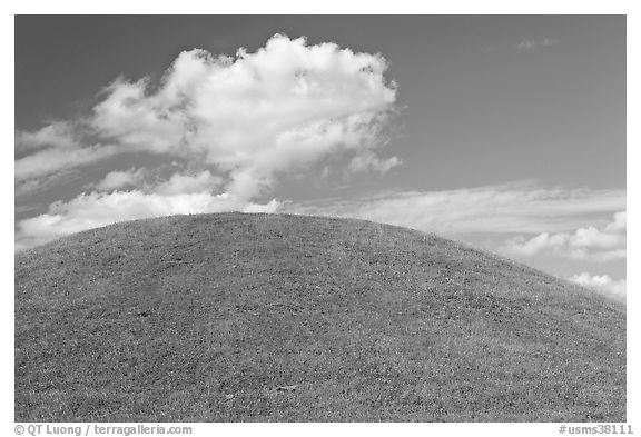 Emerald Mound, constructed between 1300 and 1600. Natchez Trace Parkway, Mississippi, USA (black and white)