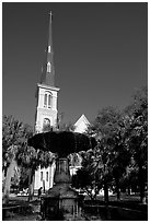 Fountain on Marion Square and church. Charleston, South Carolina, USA (black and white)
