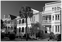 Row of Antebellum houses. Charleston, South Carolina, USA (black and white)