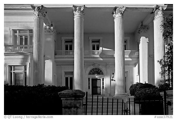 Greek revival facade with weathered  pilars. Charleston, South Carolina, USA