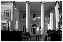 Greek revival facade with weathered  pilars. Charleston, South Carolina, USA (black and white)