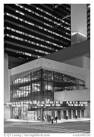 Tennessee Performing Arts Center and downtown buildings. Nashville, Tennessee, USA (black and white)
