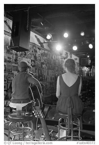 Singers from behind scene at Tootsie Orchid Lounge. Nashville, Tennessee, USA (black and white)