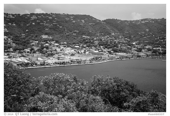 Charlotte Amalie seen from Hassel Island. Saint Thomas, US Virgin Islands (black and white)