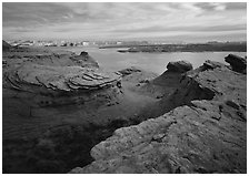 Sandstone swirls and Lake Powell. USA ( black and white)