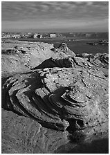 Rock Swirls and Lake Powell, Glenn Canyon National Recreation Area, morning. Arizona, USA ( black and white)