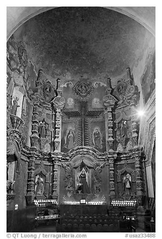 Altar, San Xavier del Bac Mission. Tucson, Arizona, USA (black and white)