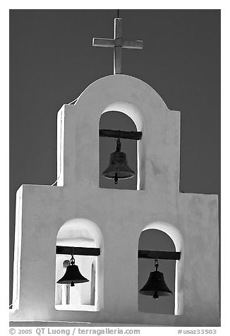 White Bell tower, San Xavier del Bac Mission. Tucson, Arizona, USA (black and white)