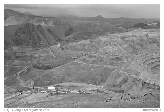 Open pit copper mining, Morenci. Arizona, USA (black and white)