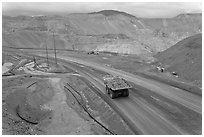 Mining truck carrying rocks, Morenci. Arizona, USA (black and white)