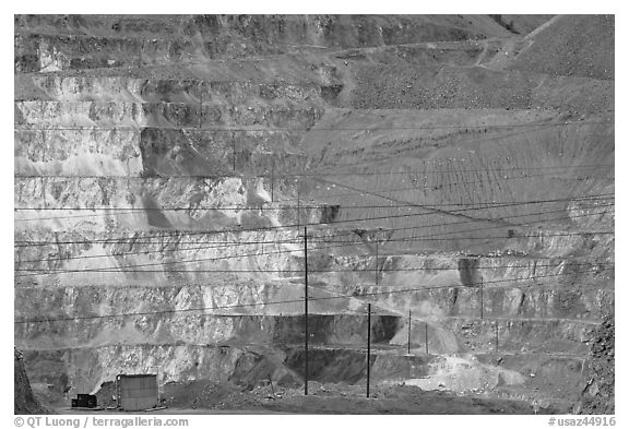 Open pit copper mine terraces, Morenci. Arizona, USA (black and white)