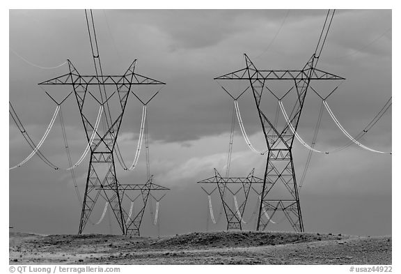 High voltage power lines. Arizona, USA (black and white)
