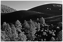 Volcanic landscape with cinder domes, Sunset Crater Volcano National Monument. Arizona, USA (black and white)