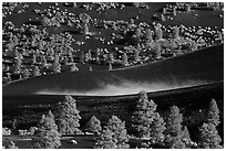 Steam rising from cinder landscape. Sunset Crater Volcano National Monument, Arizona, USA ( black and white)