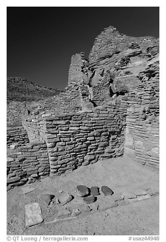 Wall detail. Wupatki National Monument, Arizona, USA (black and white)