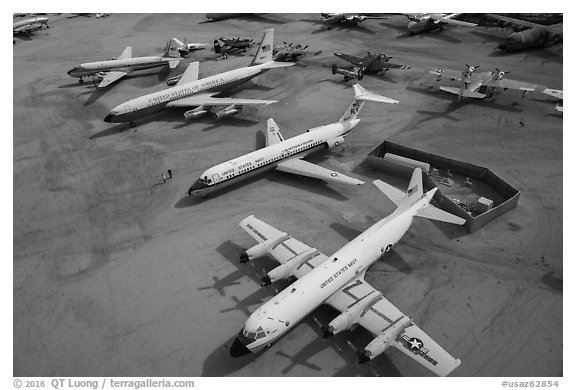 Aerial view of retired aircraft, Pima Air and space museum. Tucson, Arizona, USA (black and white)