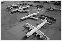 Aerial view of retired aircraft, Pima Air and space museum. Tucson, Arizona, USA ( black and white)