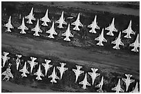 Aerial view of rows of fighter jets. Tucson, Arizona, USA ( black and white)
