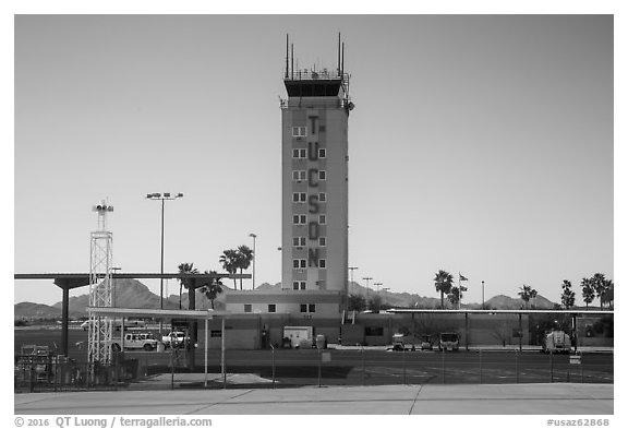 Control tower, Tucson Airport. Tucson, Arizona, USA (black and white)