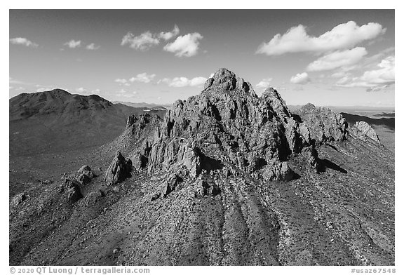 Aerial view of Ragged Top Mountain. Ironwood Forest National Monument, Arizona, USA (black and white)