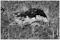 Salado-style cliff dwellings, Tonto National Monument. Tonto Naftional Monument, Arizona, USA ( black and white)