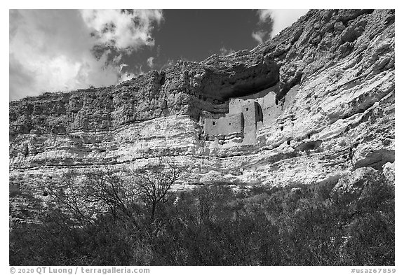 Sinagua cliff dwelling, Montezuma Castle National Monument. Arizona, USA (black and white)