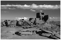 Wukoki Pueblo perched on outcrop of red Moenkopi sandstone. Wupatki National Monument, Arizona, USA ( black and white)
