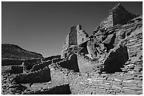Wupatki ruin of red rock pueblo. Wupatki National Monument, Arizona, USA ( black and white)