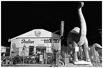 Dinosor and rock shop on route 66, Holbrook. Arizona, USA (black and white)